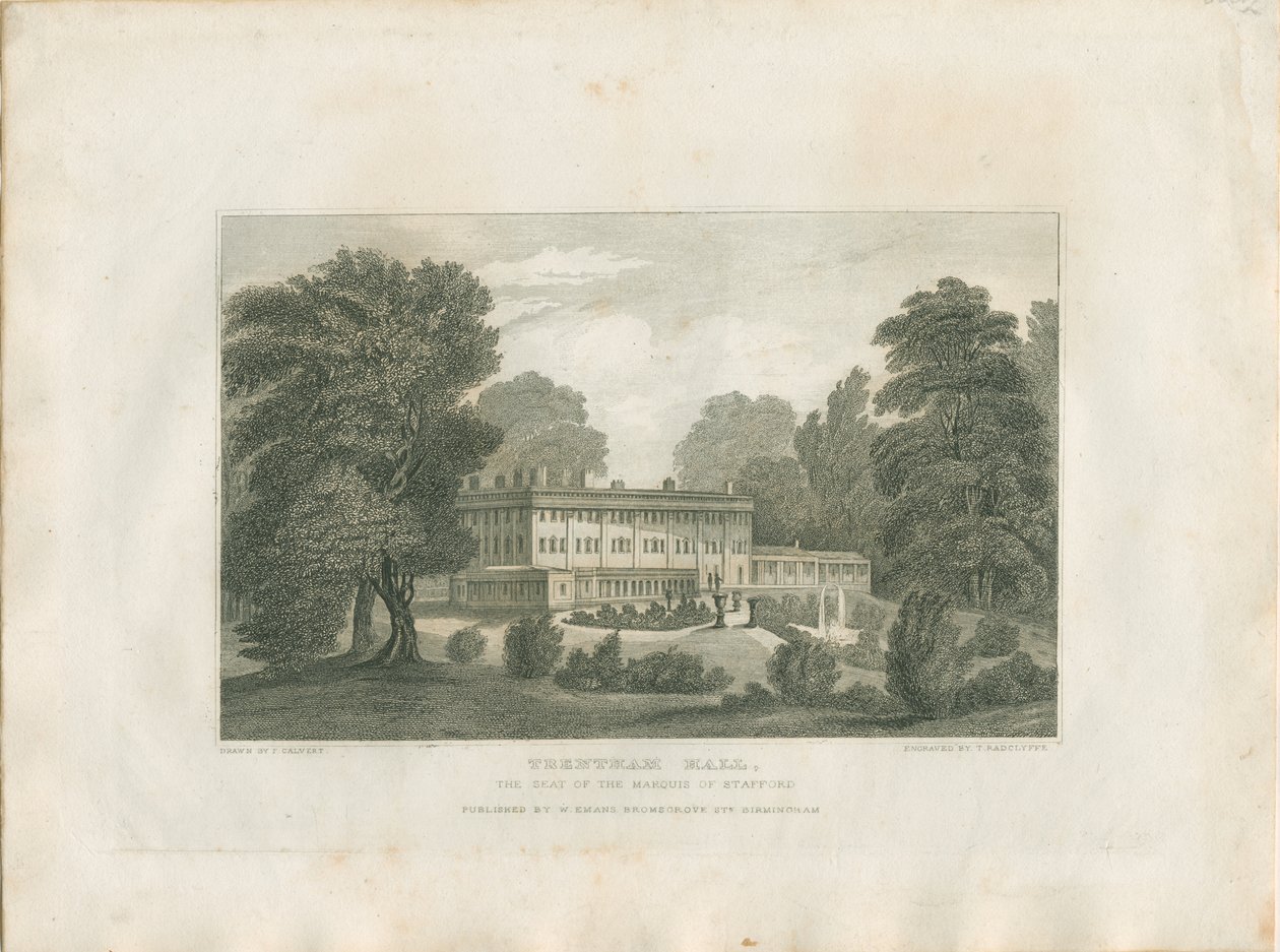 Trentham Hall: gravür, nd [c 1830] (baskı) by Frederick Calvert