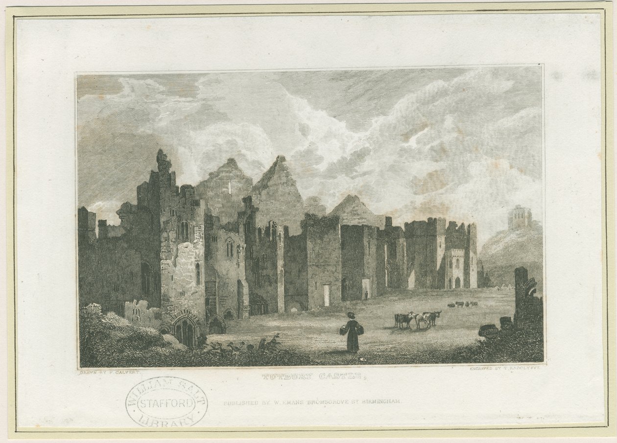 Tutbury Kalesi - Castle-Yard: gravür, nd [c 1830] (baskı) by Frederick Calvert