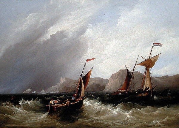 Kayalık Sahil şeridindeki gemiler (gemide petrol) by Frederick Calvert