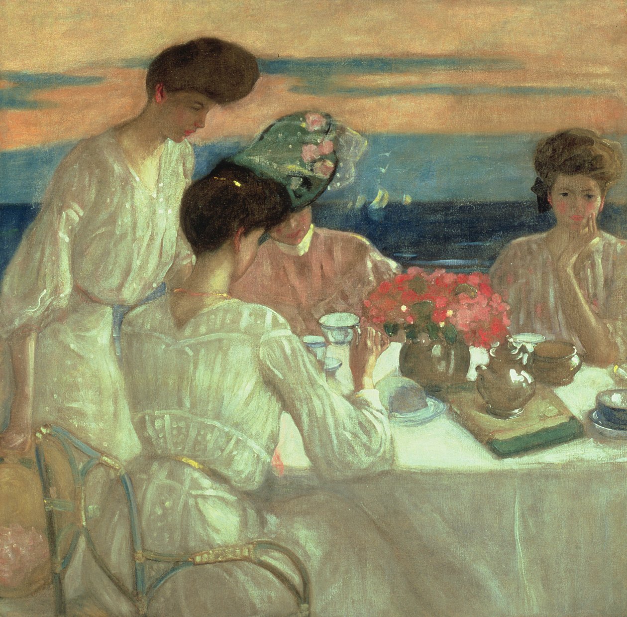 Terasta İkindi Çayı (tuval üzerine yağlı boya) by Frederick Carl Frieseke