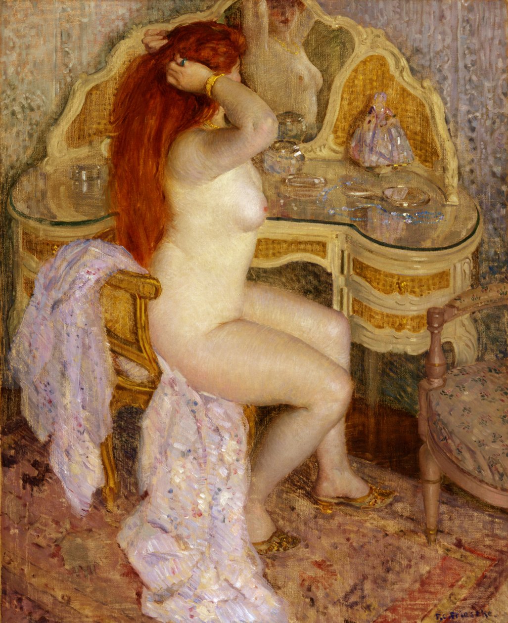 Tuvalet Masasında Oturan Çıplak, 1909. by Frederick Carl Frieseke