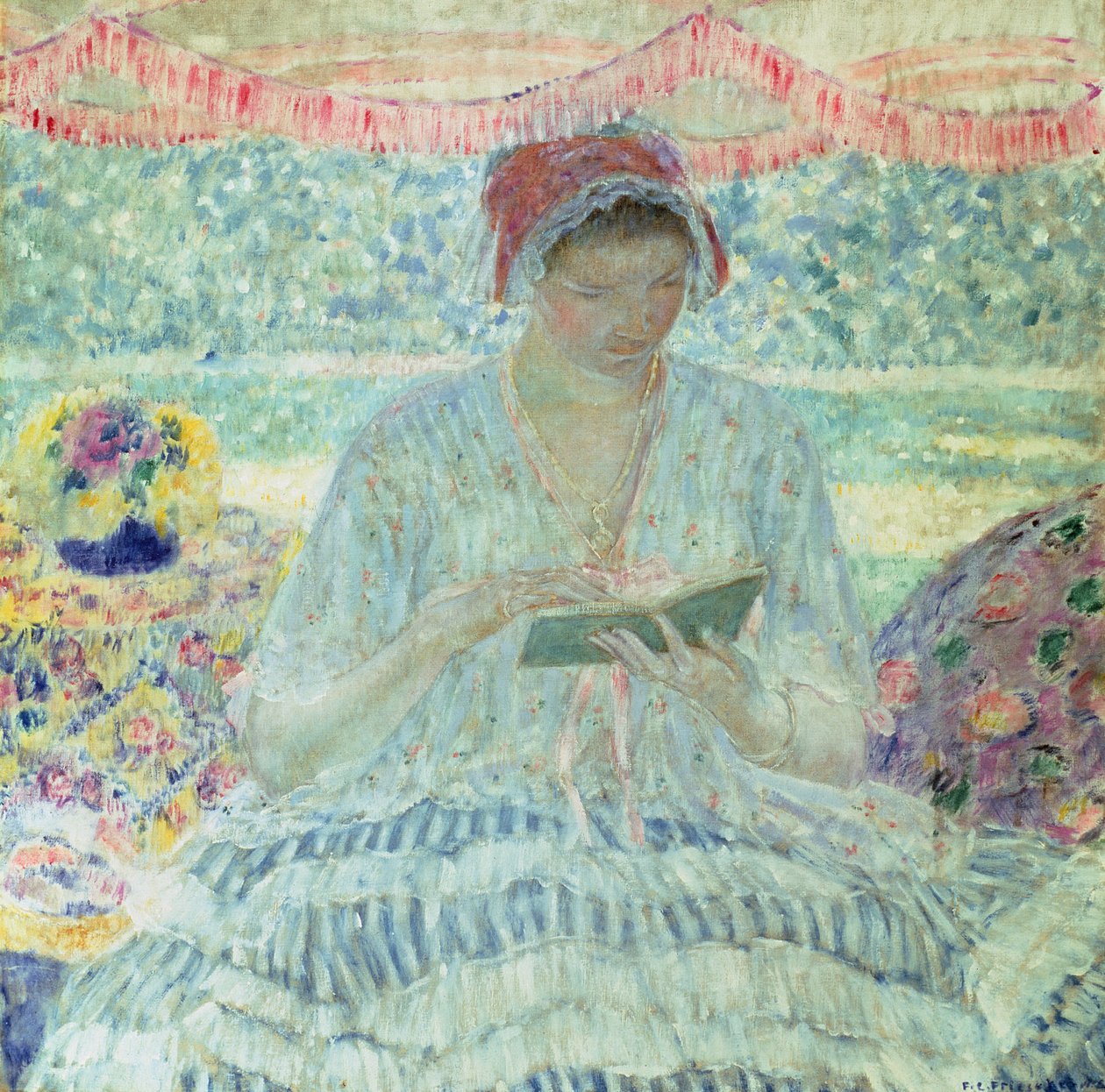 Yaz Okuması (tuval üzerine yağlı boya) by Frederick Carl Frieseke