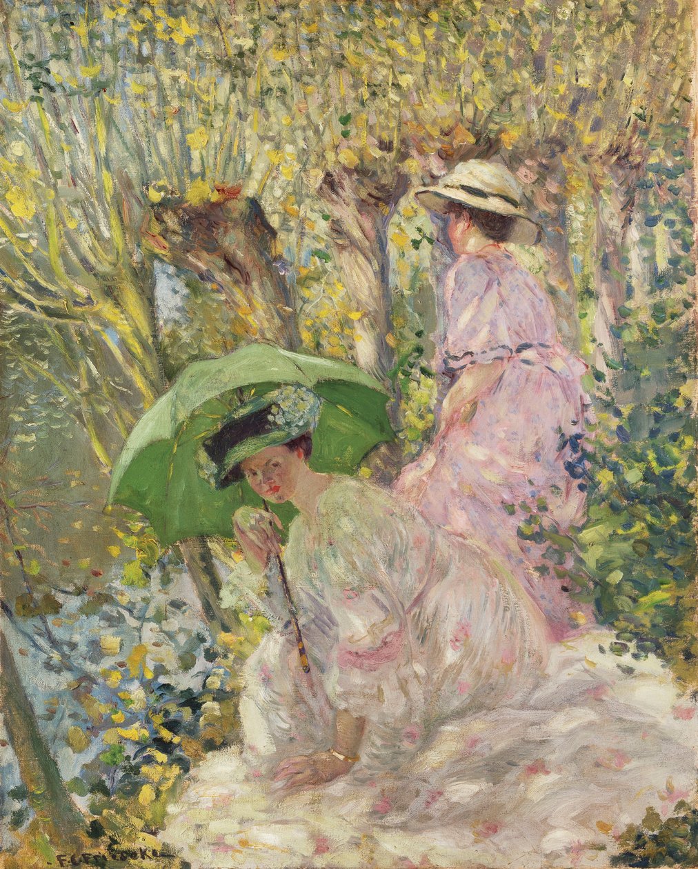 Bir Bahçede İki Genç Kız, 1911 dolayları (tuval üzerine yağlı boya) by Frederick Carl Frieseke
