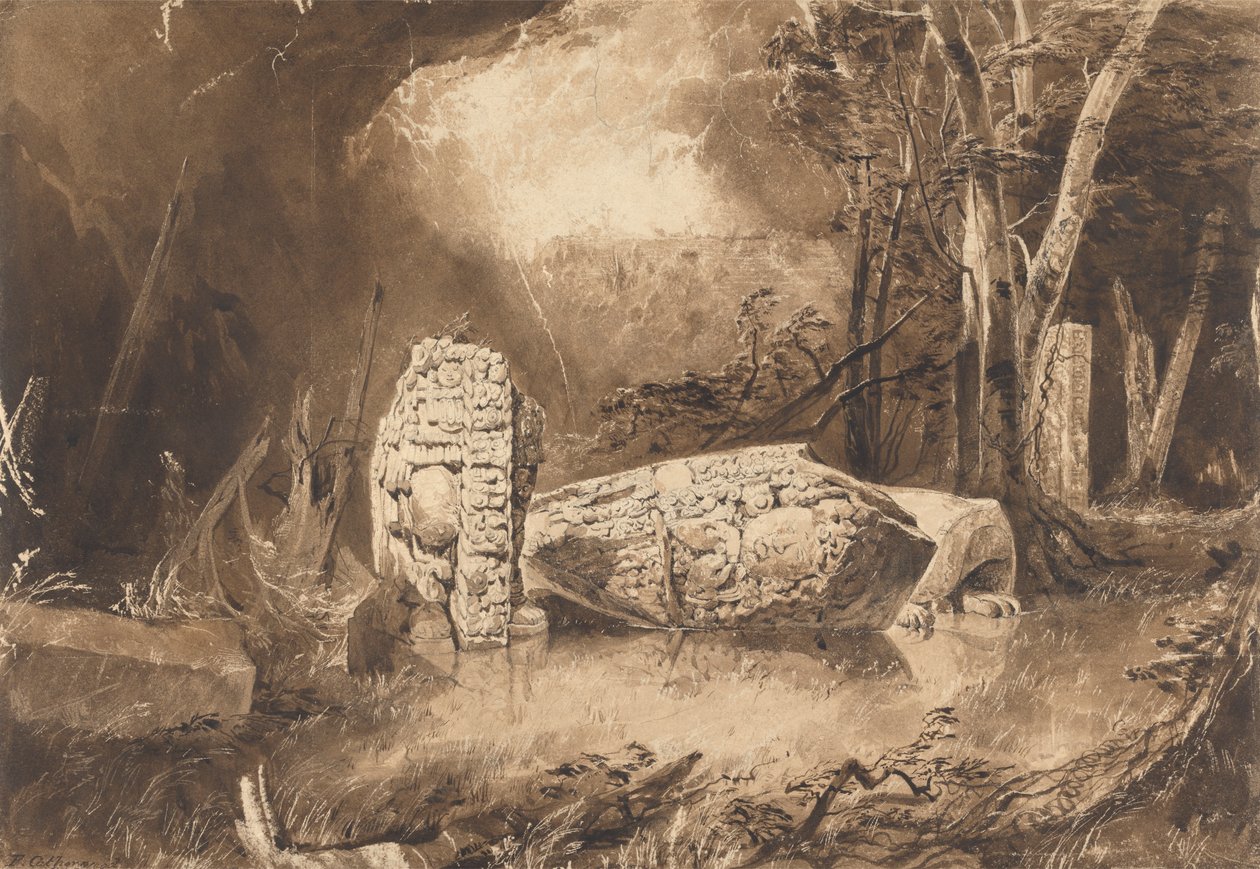 Copan, Honduras'taki Maya Stela by Frederick Catherwood