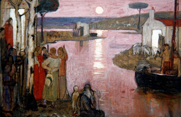 Evening Idyll, 1910 dolayları (gemide siyah pastel boya üzerinde tempera) by Frederick Cayley Robinson