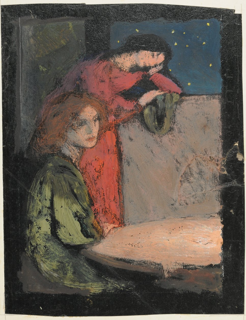 Bir Masanın Yanında İki Kız Yıldızlı Bir Geceye Bakın, 1905 (karttaki sıcaklık) by Frederick Cayley Robinson