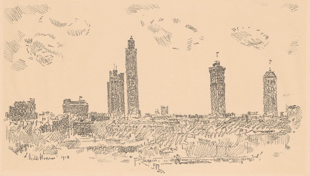 New York Skyline, Karanlık Binalar, 1918. by Frederick Childe Hassam