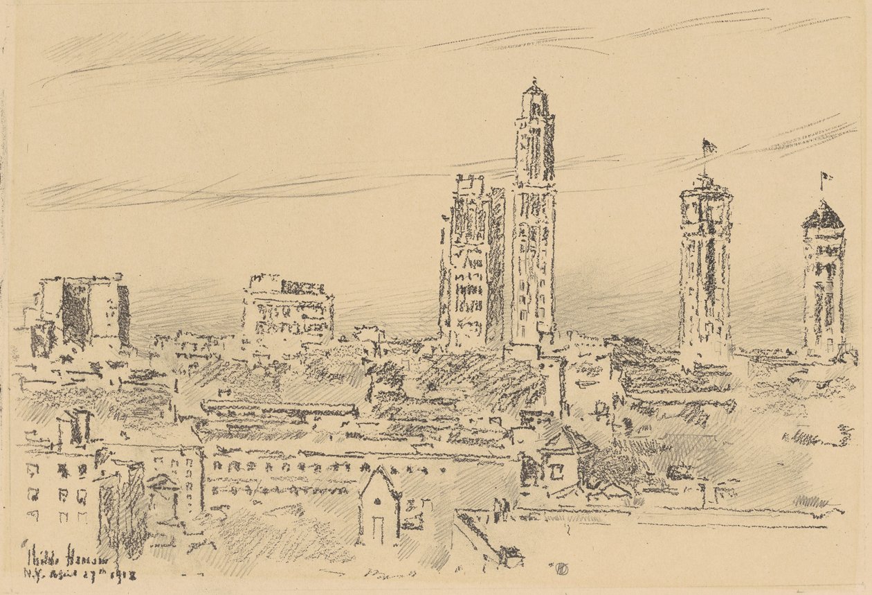 New York Skyline, Hafif Binalar, 1918. by Frederick Childe Hassam