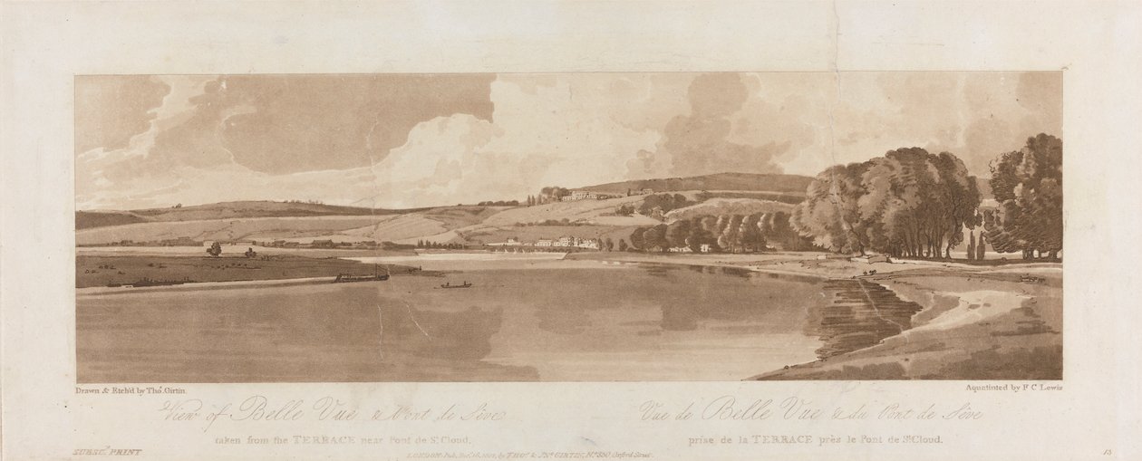 Pont de St. Cloud 1802 yakınlarındaki Terastan alınan Belle Vue ve Pont de Seve'nin görünümü; Levha 13'ün Paris'teki Görüntüleri, B1981.25.2622 levhasının Emanuel Hacim takibi by Frederick Christian Lewis the Elder