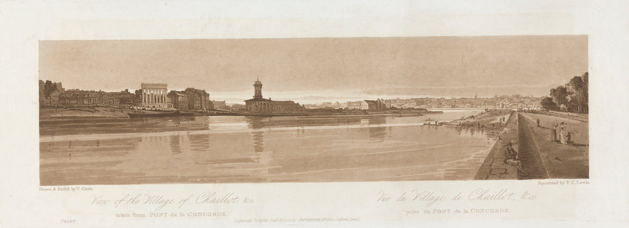Pont de la Concorde 1803'ten alınan Chaillot & C. Köyü'nün görünümü; Views in Paris'ten Levha 17, B1981.25.2626 levhasının Emanuel Hacim takibi by Frederick Christian Lewis the Elder