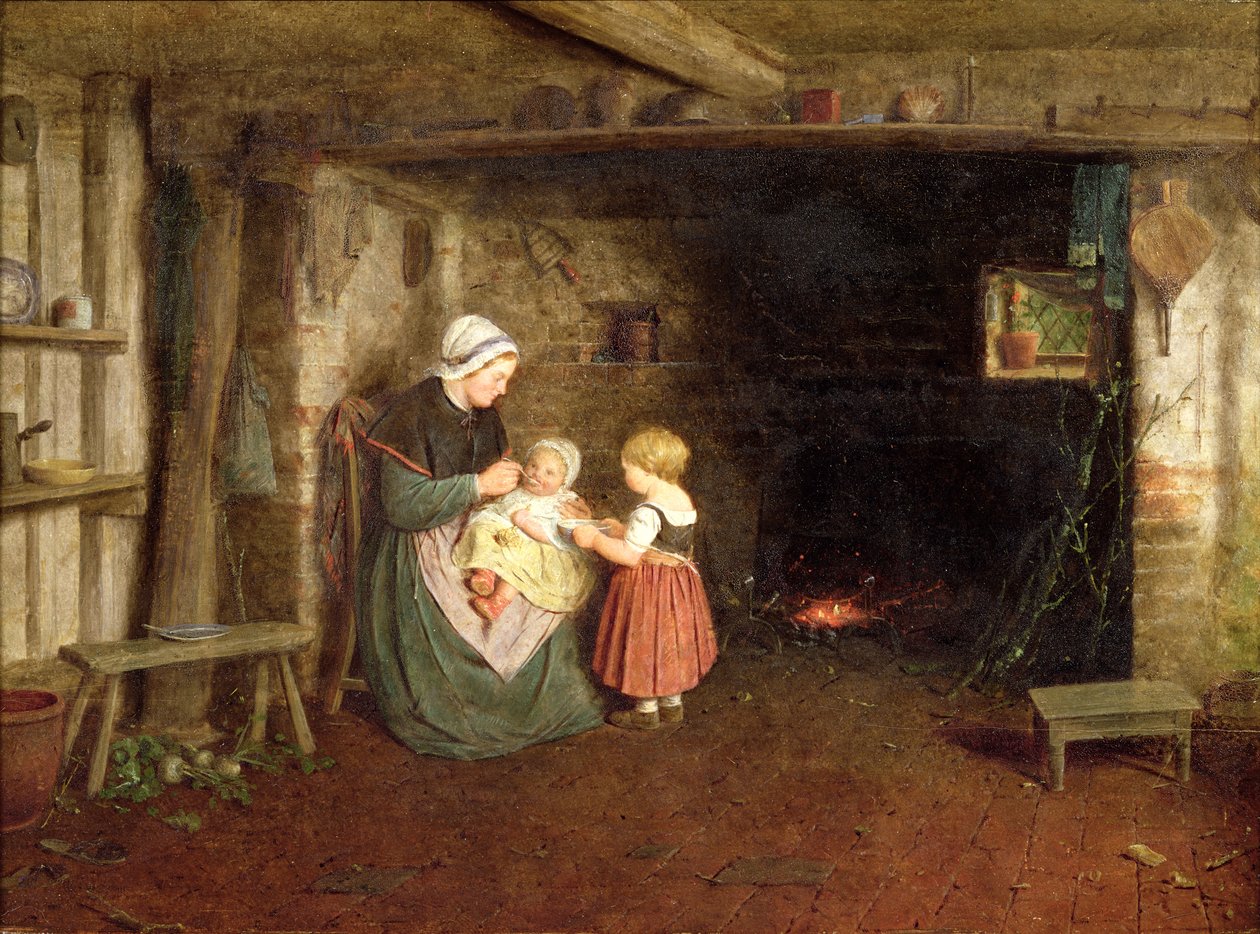 Beklenti: Anne ve Çocuklu Bir Kulübenin İçi, 1854 by Frederick Daniel Hardy
