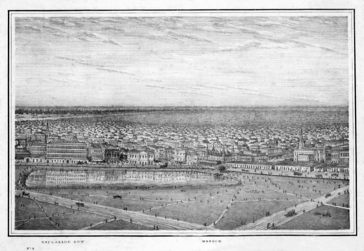 Esplanade Row ve cami, Kalküta panoraması, Hindistan, c1840