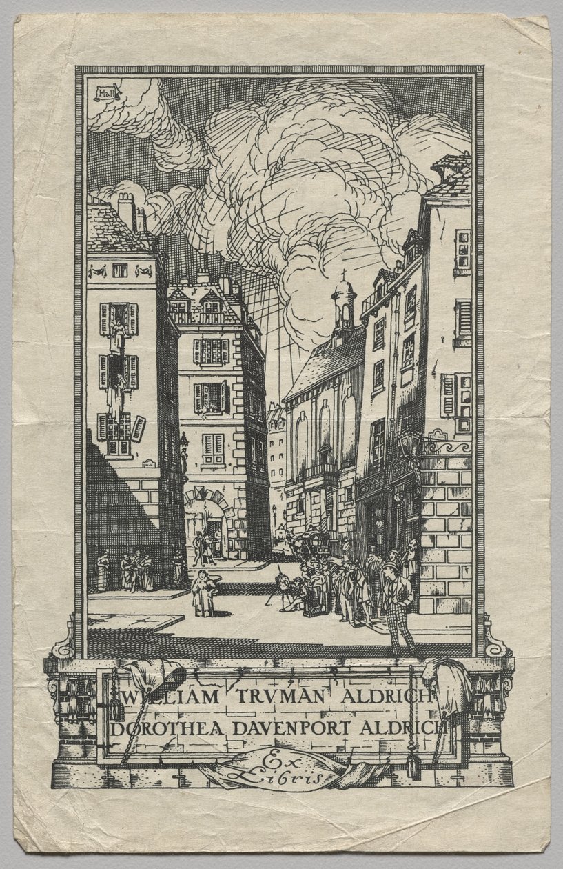 Bookplate: William Truman Aldrich ve Dorthea Davenport Aldrich, Ex Libris yazılı by Frederick Garrison Hall