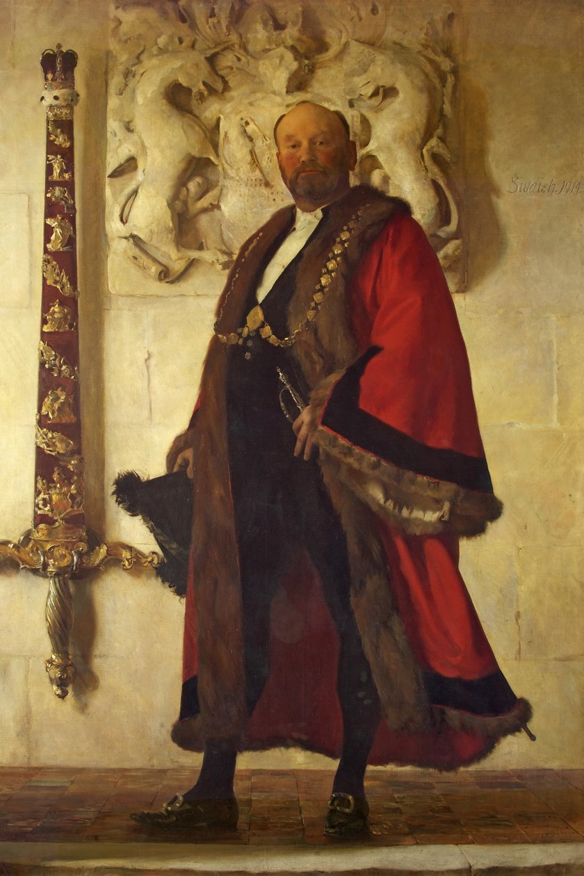 Alderman Sir John Swaish, Lord Mayor, 1915 dolayları (tuval üzerine yağlı boya) by Frederick George Swaish