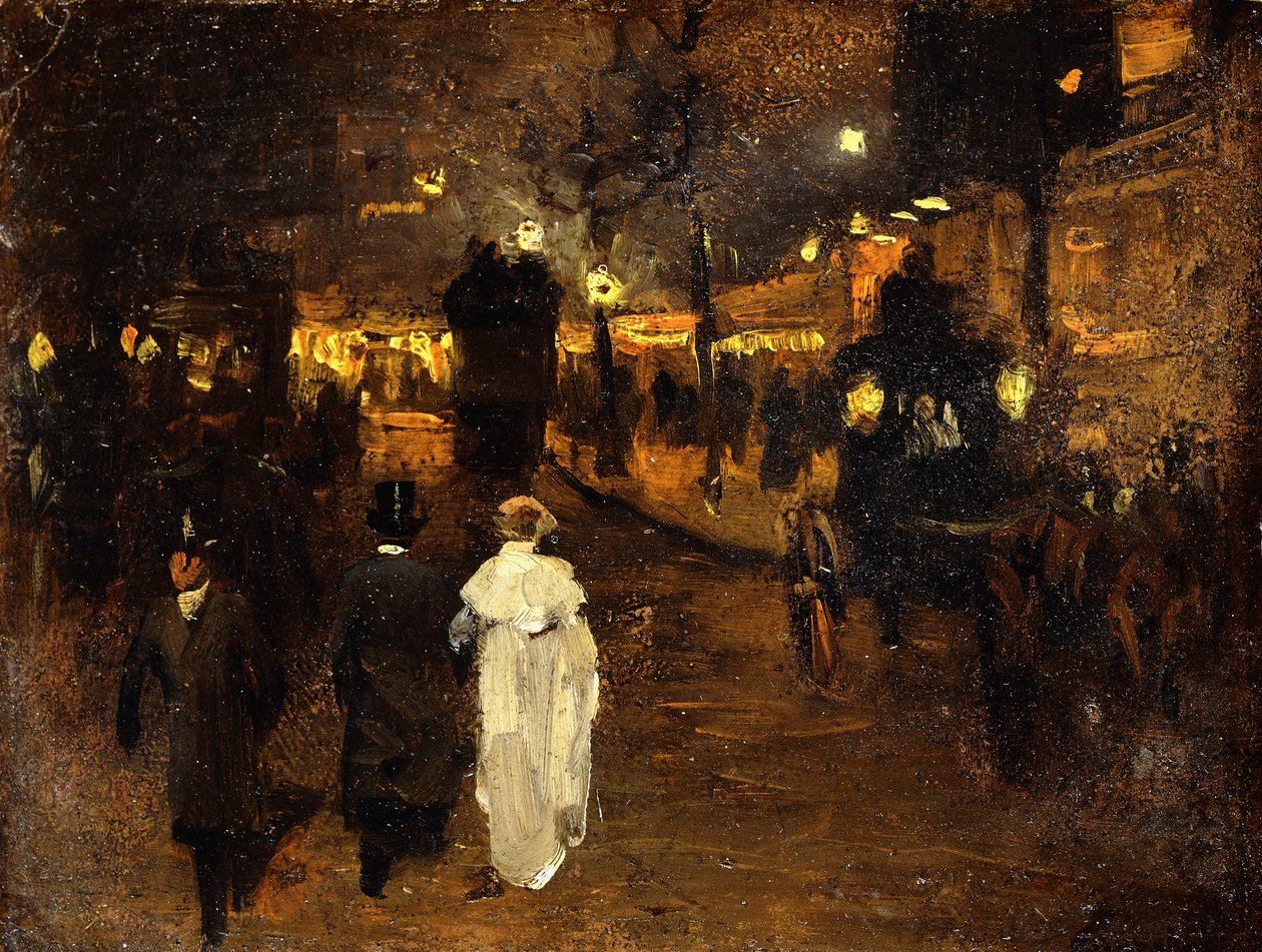 Charing Cross Road at Night, Londra, c.1905 (gemide petrol) by Frederick Judd Waugh
