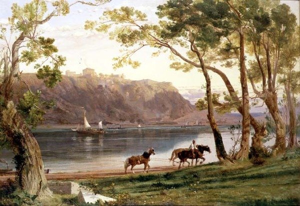 Mavna atları ile nehir manzarası by Frederick Lee Bridell
