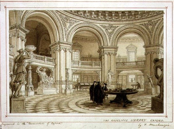 The Radcliffe Library, Oxford, c.1835 (kağıt üzerine sulu boya) by Frederick Mackenzie