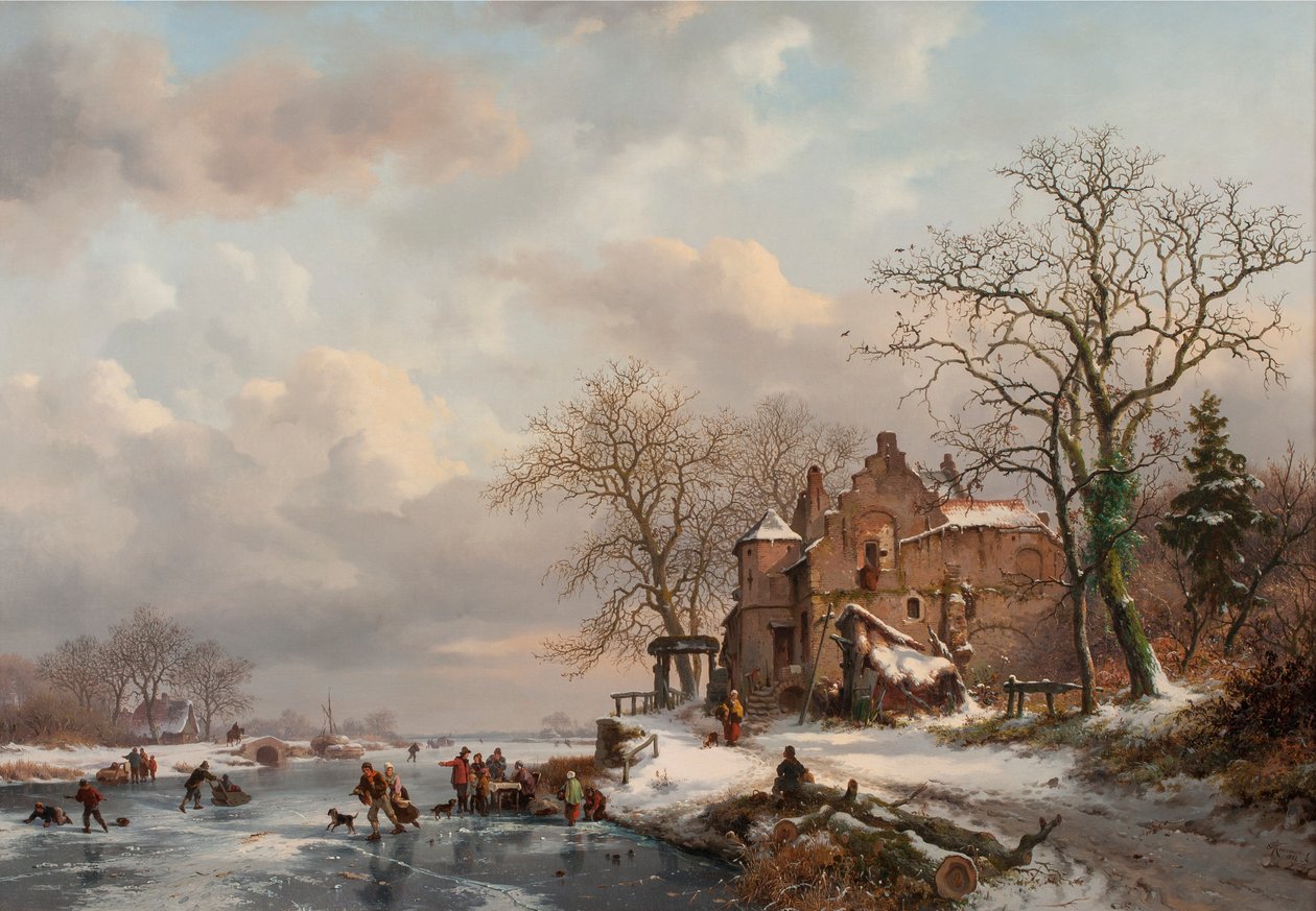Donmuş Nehirde Patencilerle Bir Kış Manzarası, 1862 by Frederick Marianus Kruseman