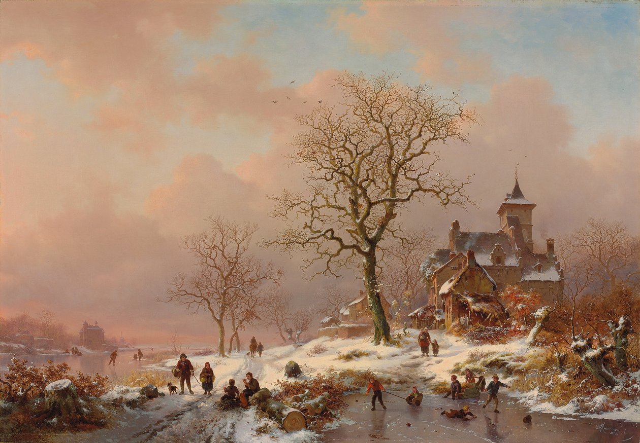 Buzda Oynayan Figürlerle Kış Manzarası, 1868 by Frederick Marianus Kruseman