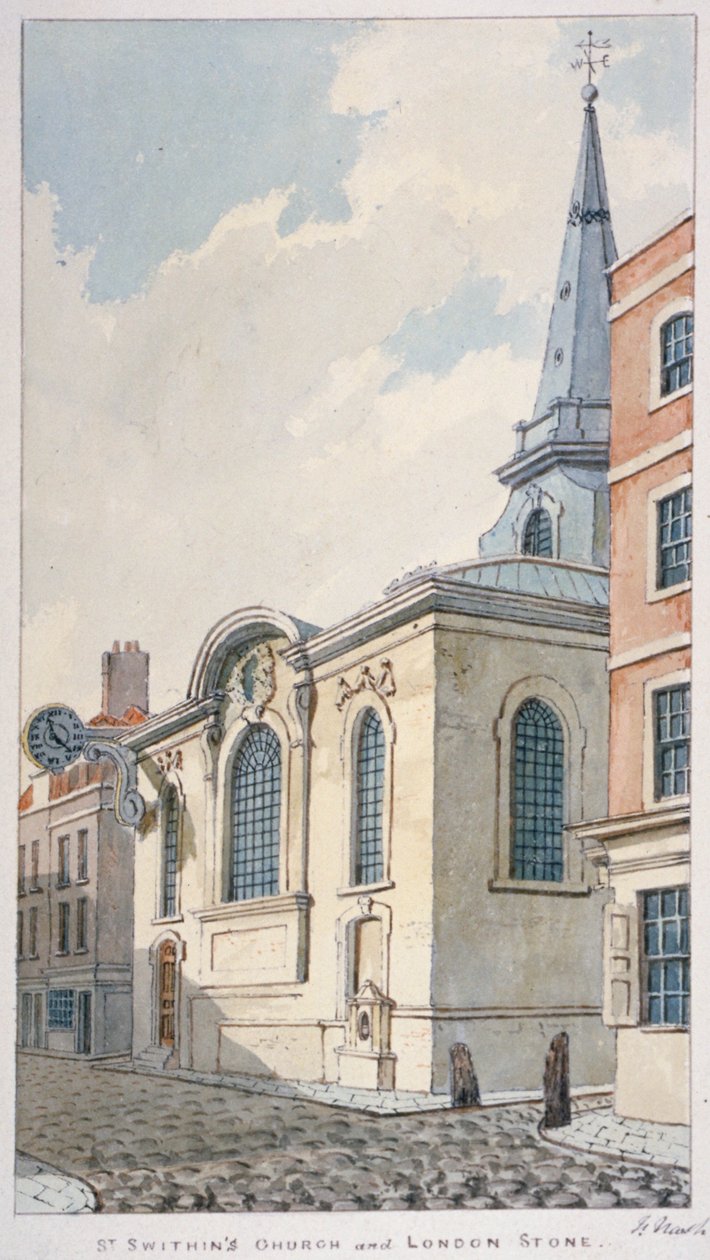 St Swithin London Stone Kilisesi, Londra Şehri, 1840 by Frederick Nash