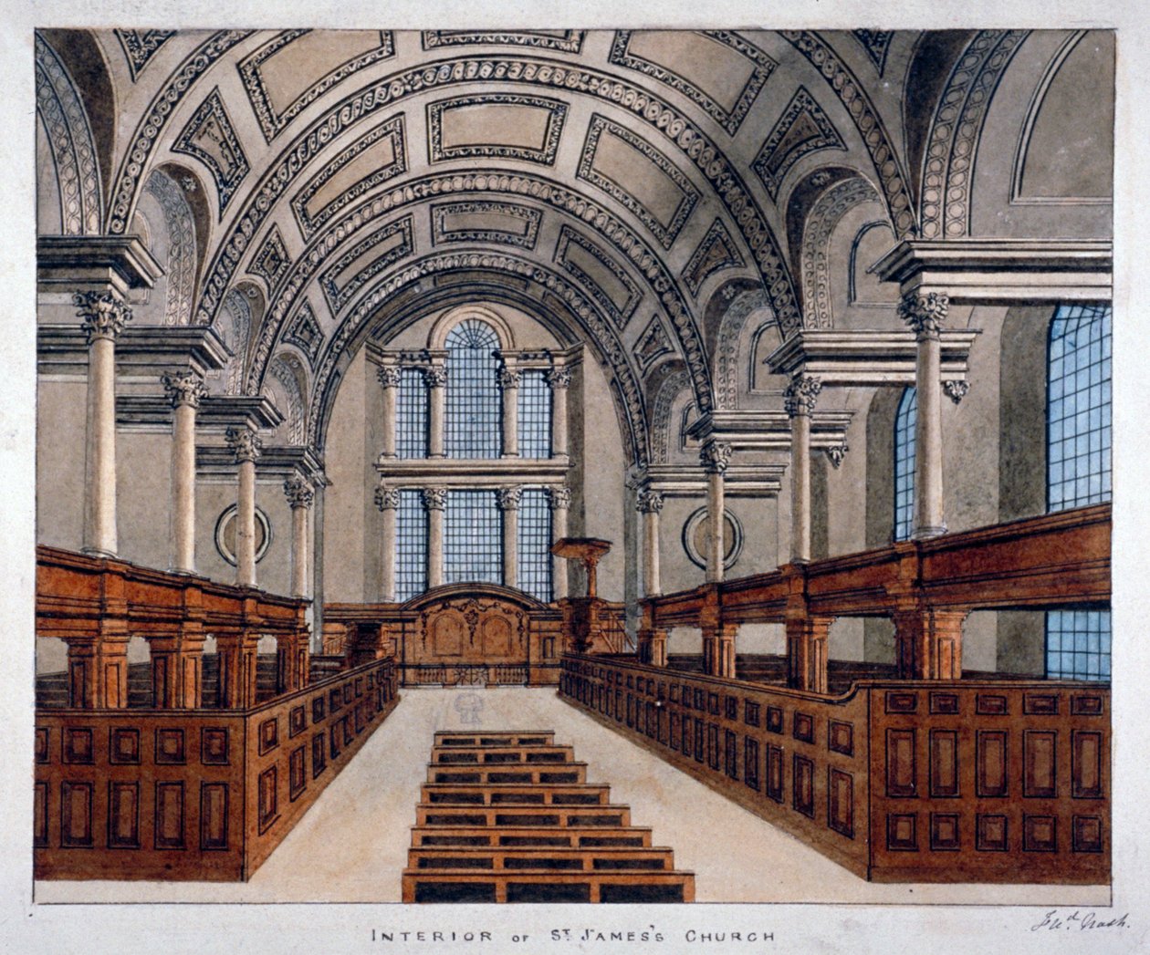 Doğuya bakan iç görünüm, St James Kilisesi, Piccadilly, Londra, 1806. by Frederick Nash