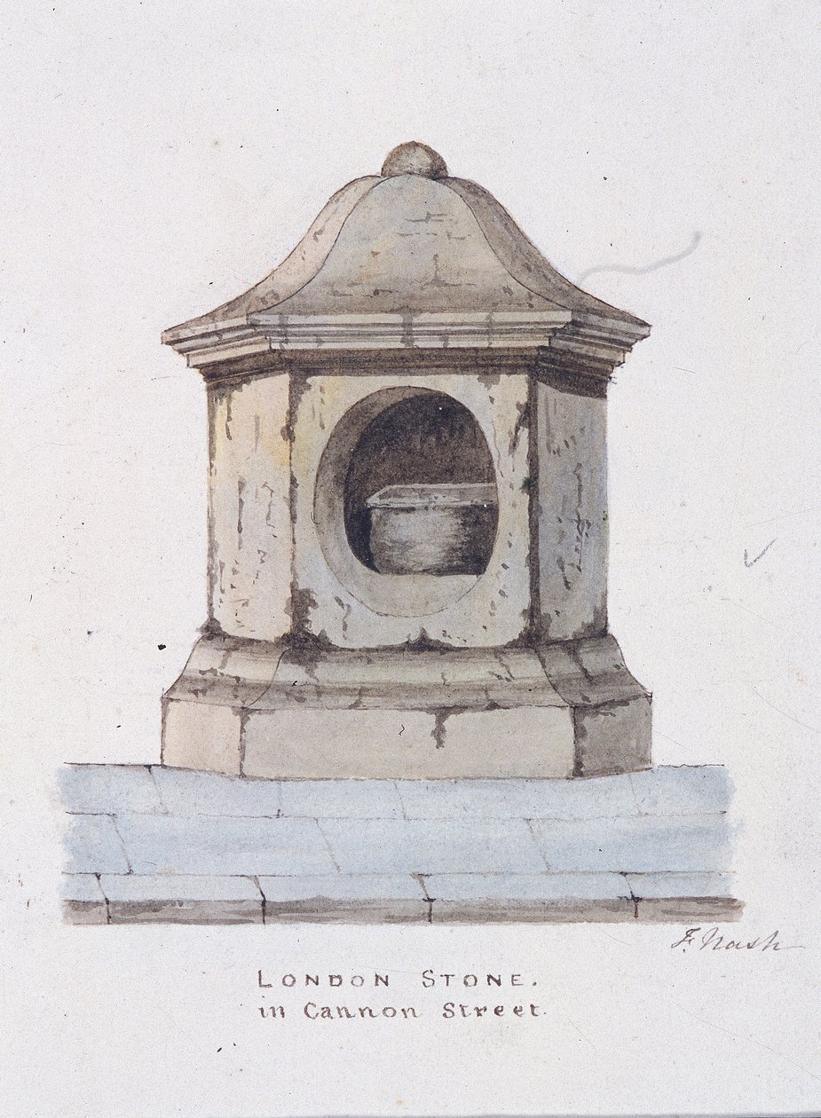 London Stone, Cannon Street, Londra, c1816 by Frederick Nash