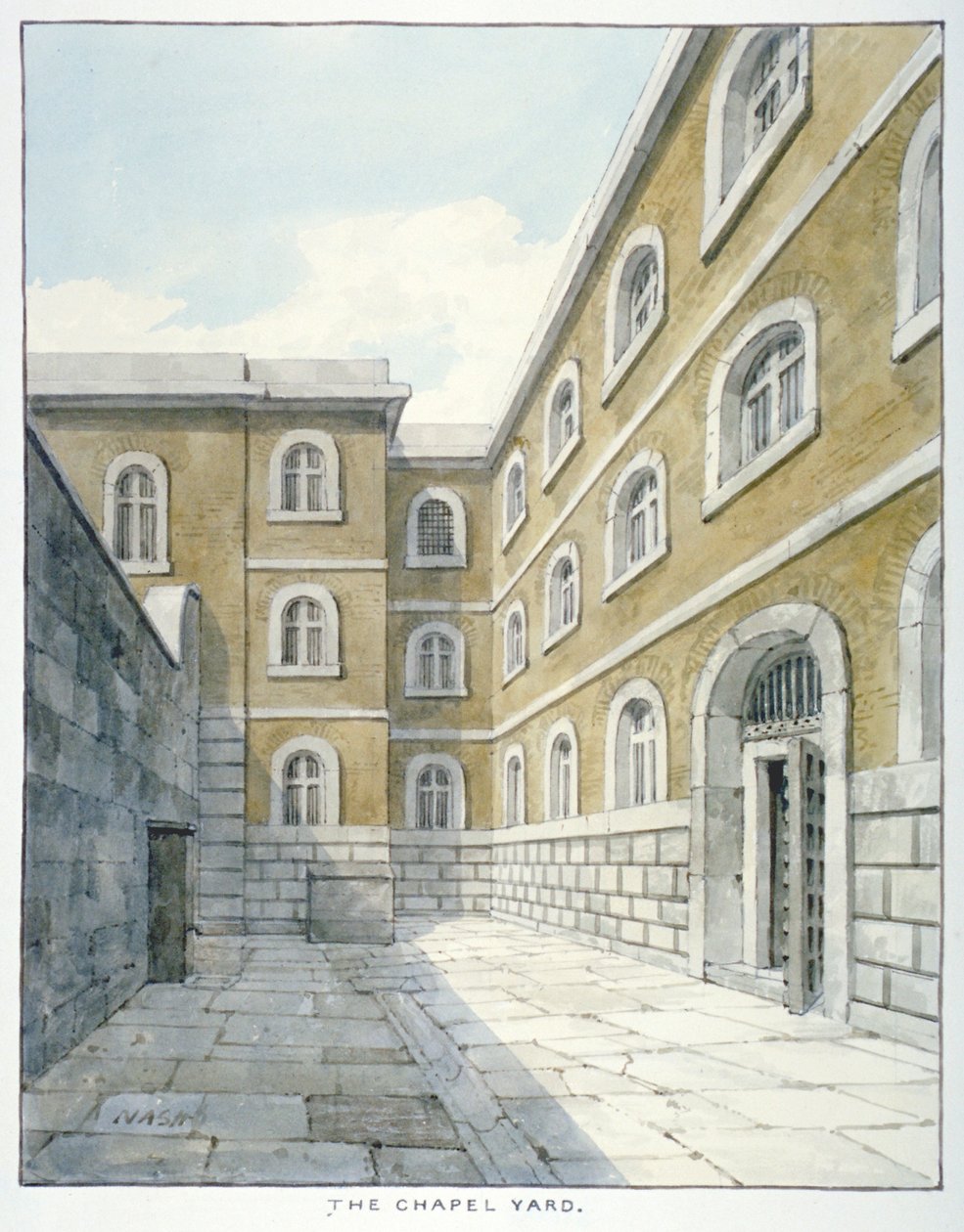 Newgate Hapishanesindeki şapel avlusu, Old Bailey, Newgate Hapishanesi, Old Bailey, Londra Şehri, 1840 by Frederick Nash