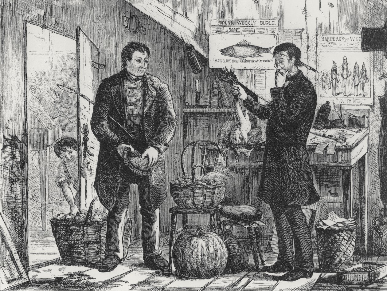 Yerel gazeteye aboneliğini ayni olarak ödeyen bir çiftçi by Frederick Stuart after Church