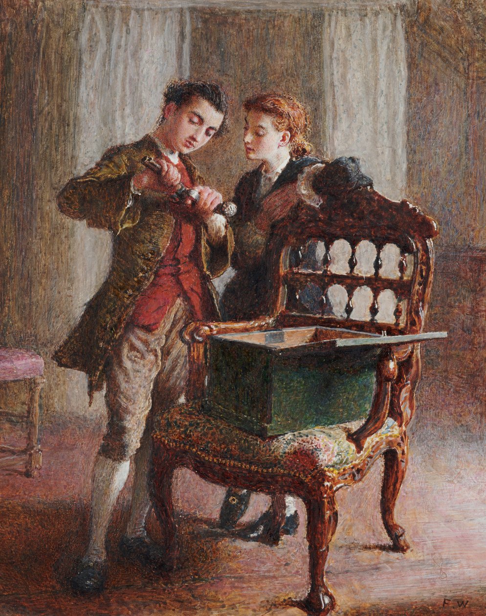 Görkemli bir açık koltuklu bir çizim odası sahnesi by Frederick Walker