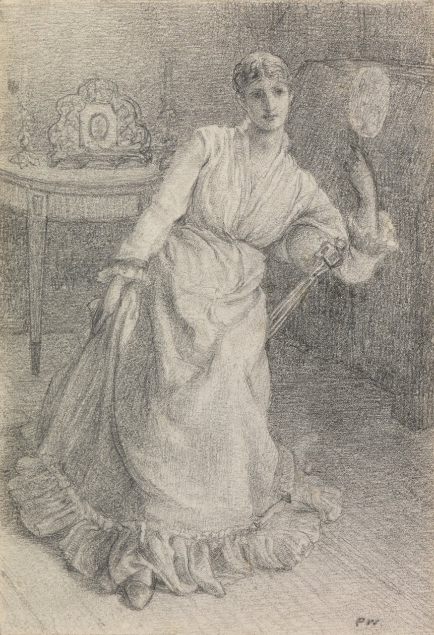 Bayan Maria Ansdell (kart üzerine yerleştirilmiş kağıt üzerine kurşun kalem) by Frederick Walker