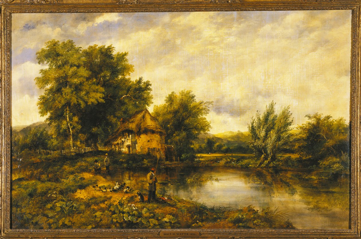 Bir Değirmen Tarafından Bir Fenerle Bir Nehir Manzarası by Frederick Waters Watts