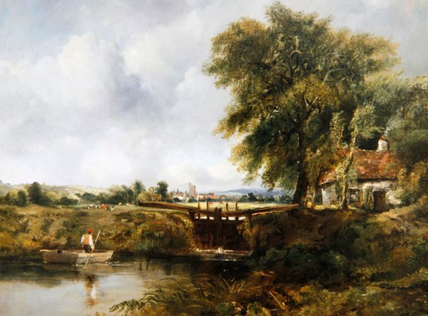 Dedham Lock (tuval üzerine yağlı boya) by Frederick Waters Watts