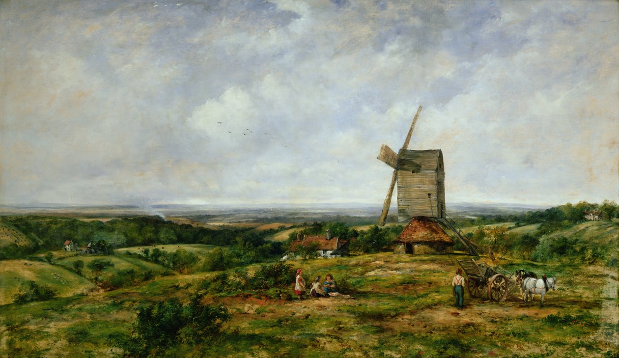 Yel Değirmeni Tarafından Figürlerle Peyzaj by Frederick Waters Watts