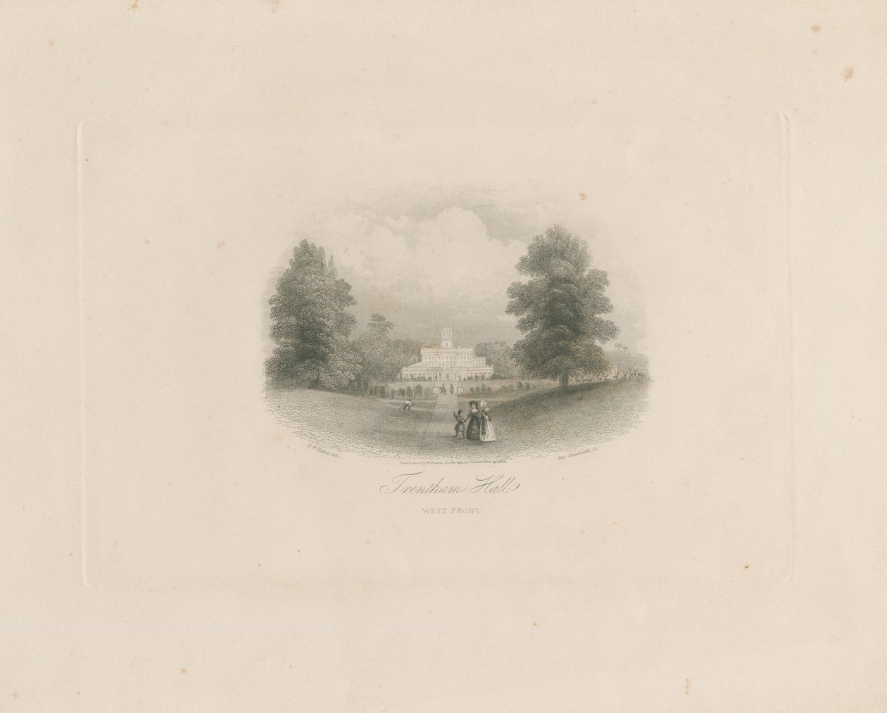 Trentham Hall: gravür (vinyetli), nd [c 1843] (baskı) by Frederick William Hulme