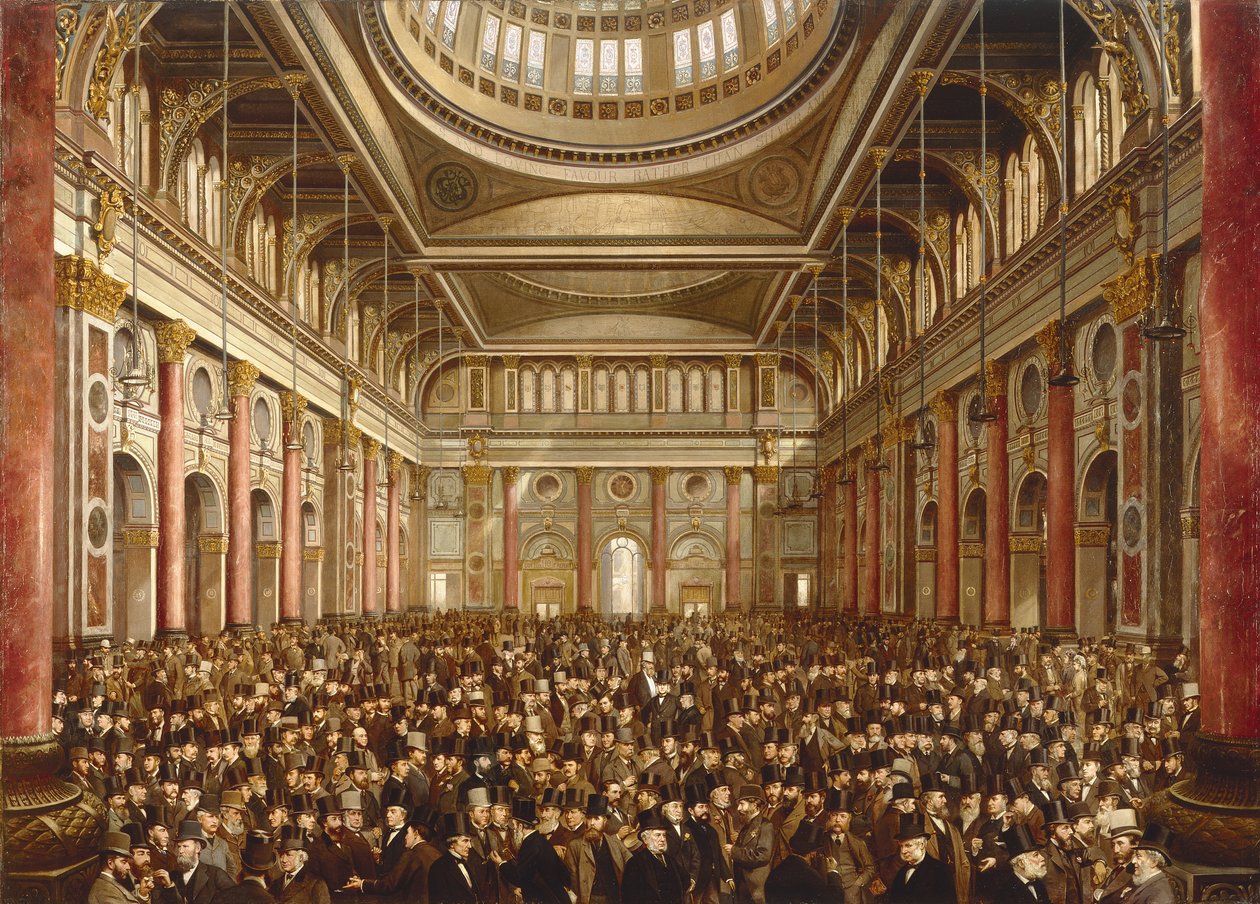 Manchester Borsası'nın içi by Frederick and Saunders H.L. (19th Century) Sargent