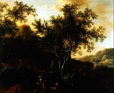 Bir Yolda Gezginlerle İtalyan Gölü Manzarası by Frederick de Moucheron