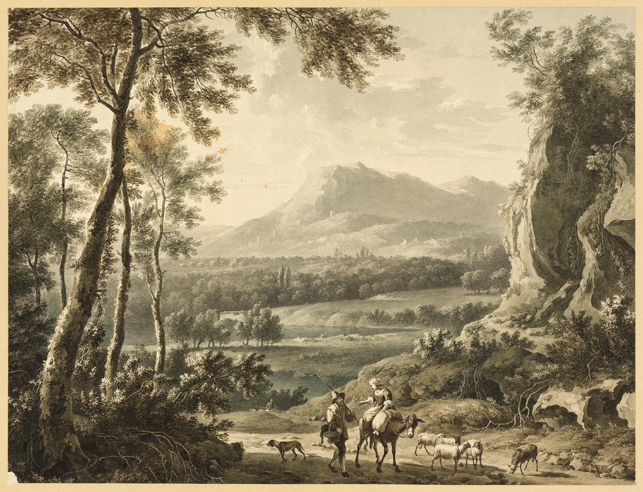 Ön Planda Gezgin Köylülerle İtalyan Manzarası by Frederick de Moucheron