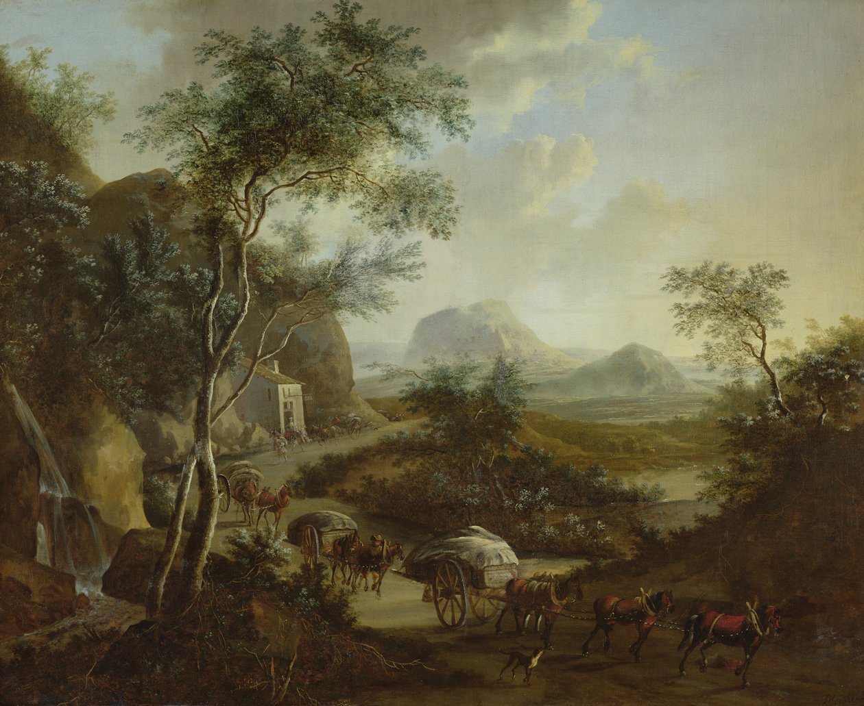 Bir at ve araba konvoyu ile manzara by Frederick de Moucheron