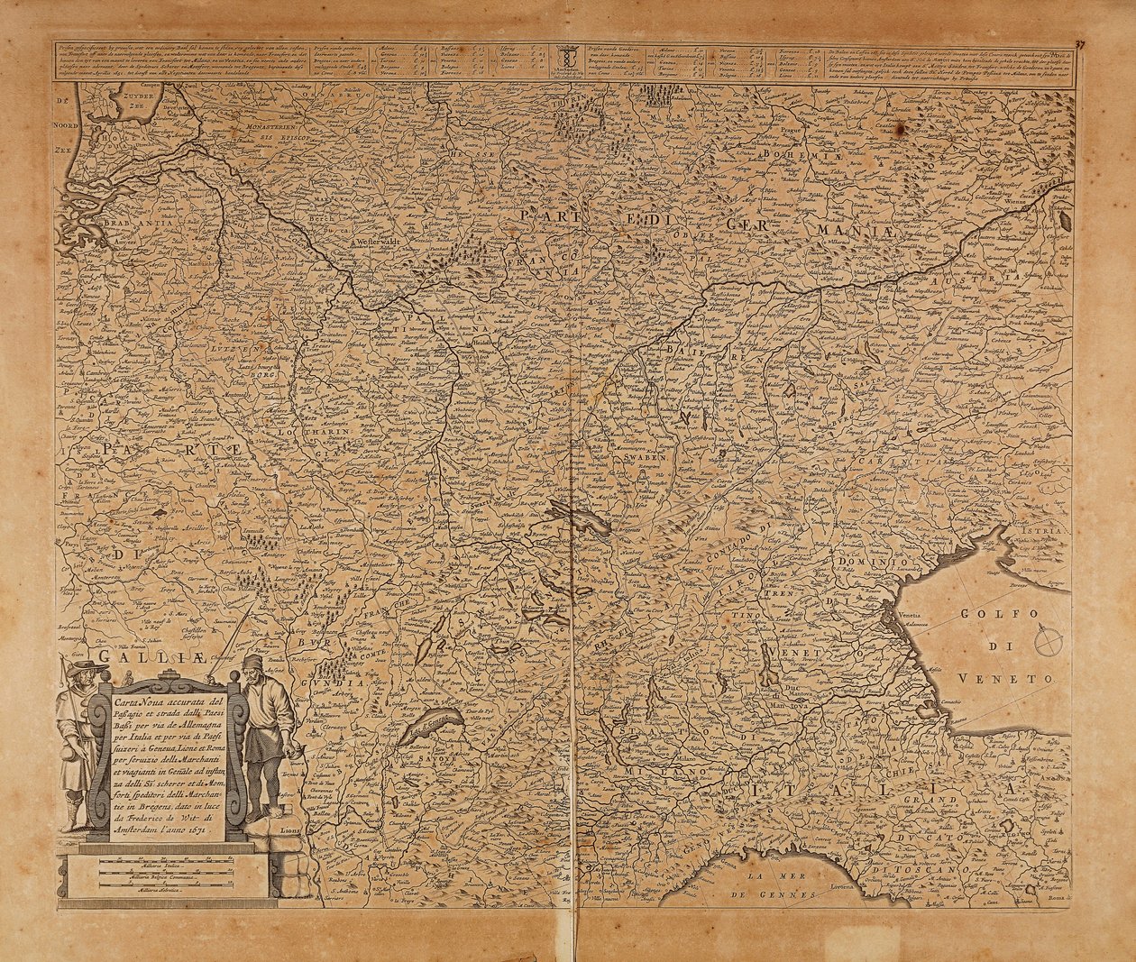 Orta-Kuzey Avrupa ve Kuzey İtalya, Harita Frederik de Wit, Amsterdam, Bakır gravür by Frederick de Wit