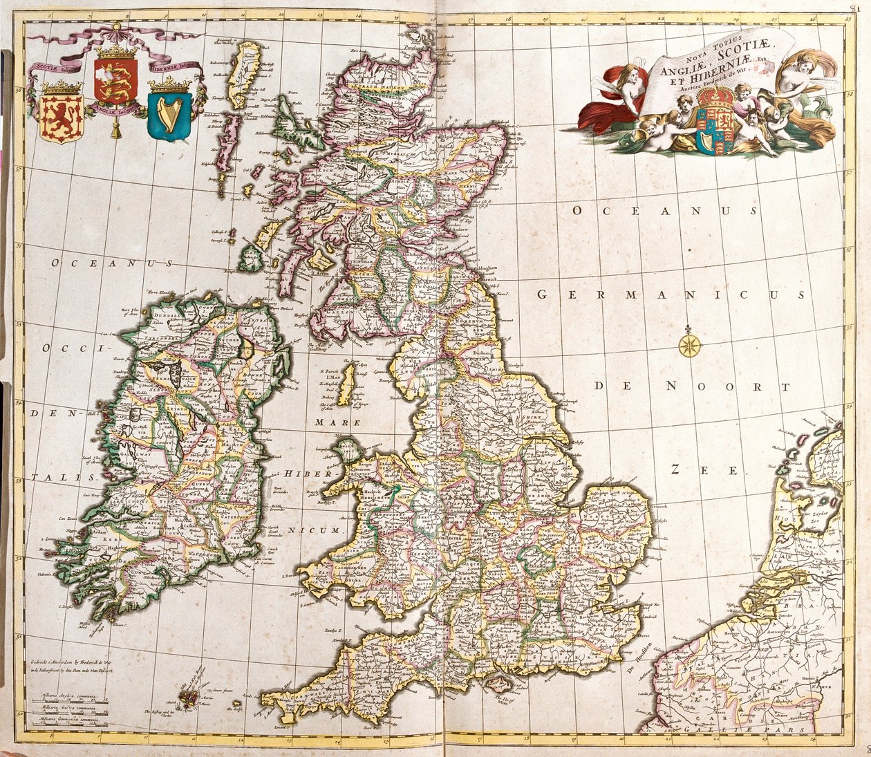 İngiltere, İskoçya ve İrlanda Haritası (Büyük Britanya) (gravür by Frederick de Wit
