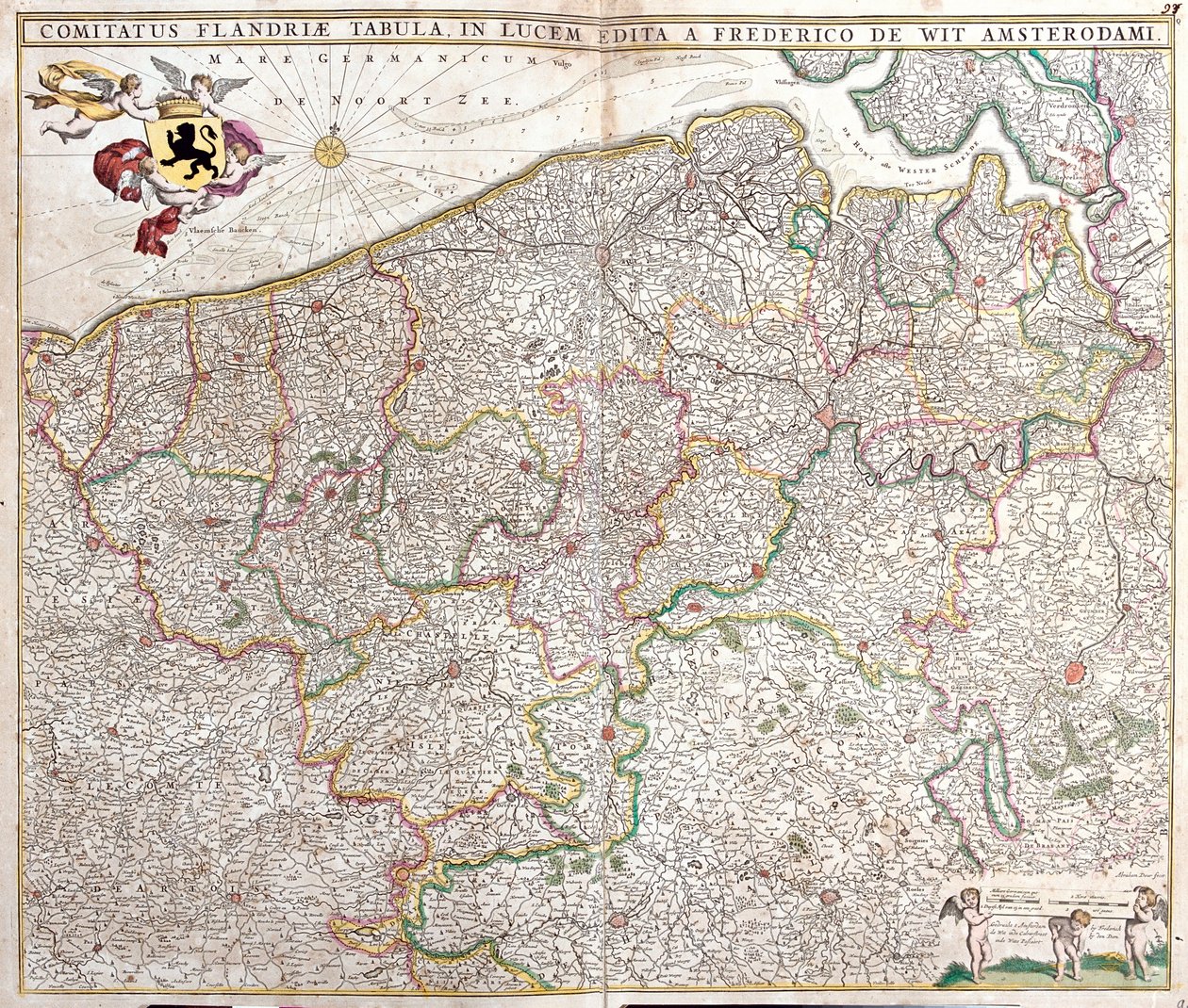 Flanders Kontu Haritası (Fransa ve Belçika) (gravür by Frederick de Wit
