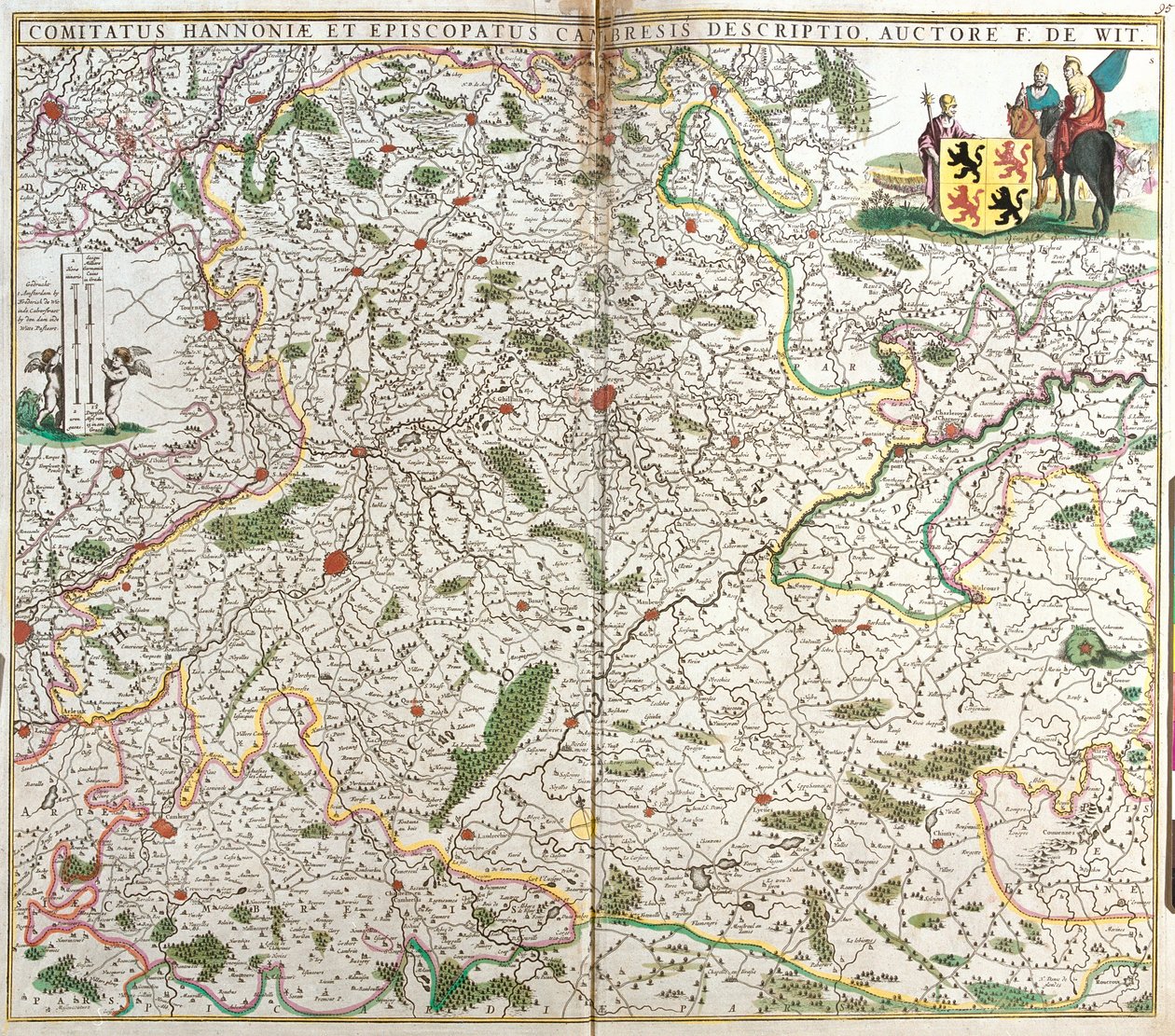 Hainaut Kontu (Hainau) (Belçika) ve Cambresis Eveche (Fransa) haritası (gravür by Frederick de Wit