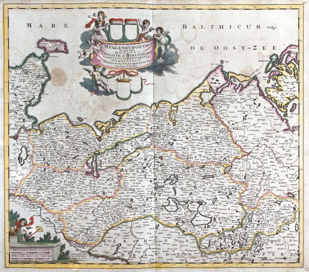 Mecklenburg Schwerin Dükalığı Haritası (Almanya) (gravür by Frederick de Wit