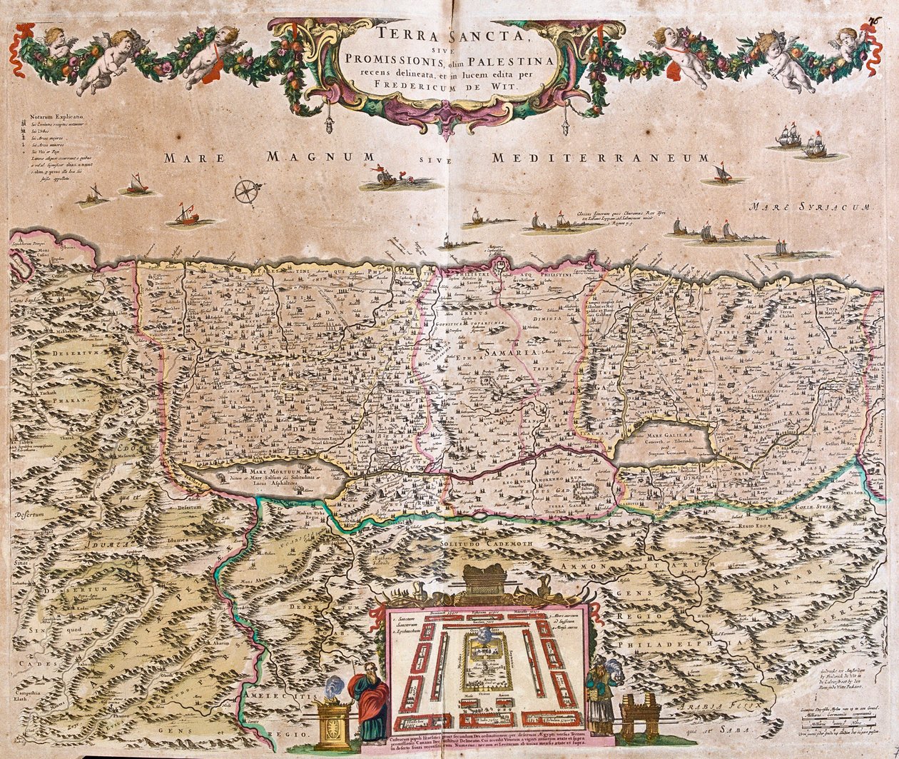 Kutsal Topraklar Haritası (İsrail, Filistin) (gravür by Frederick de Wit