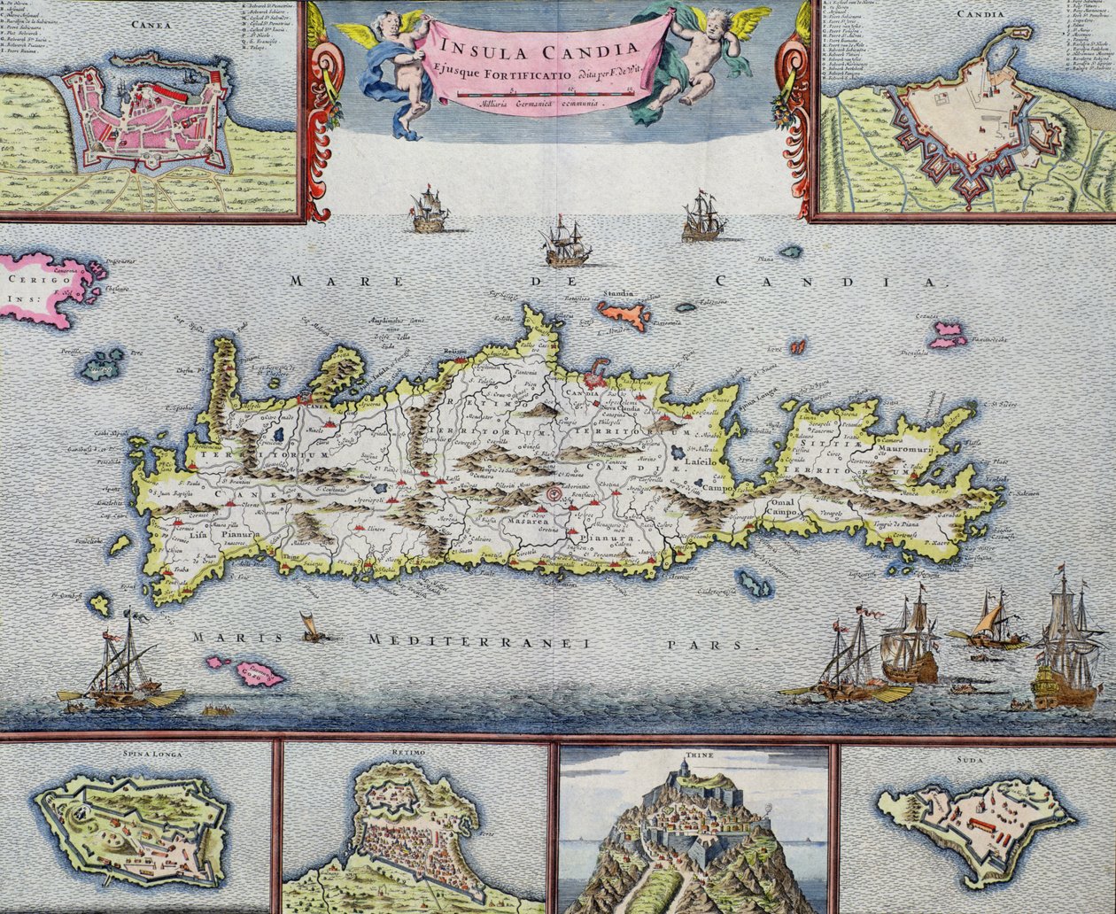 Kandiye Adası (Girit) haritası, Herakleion deniz limanı, c.1680 by Frederick de Wit
