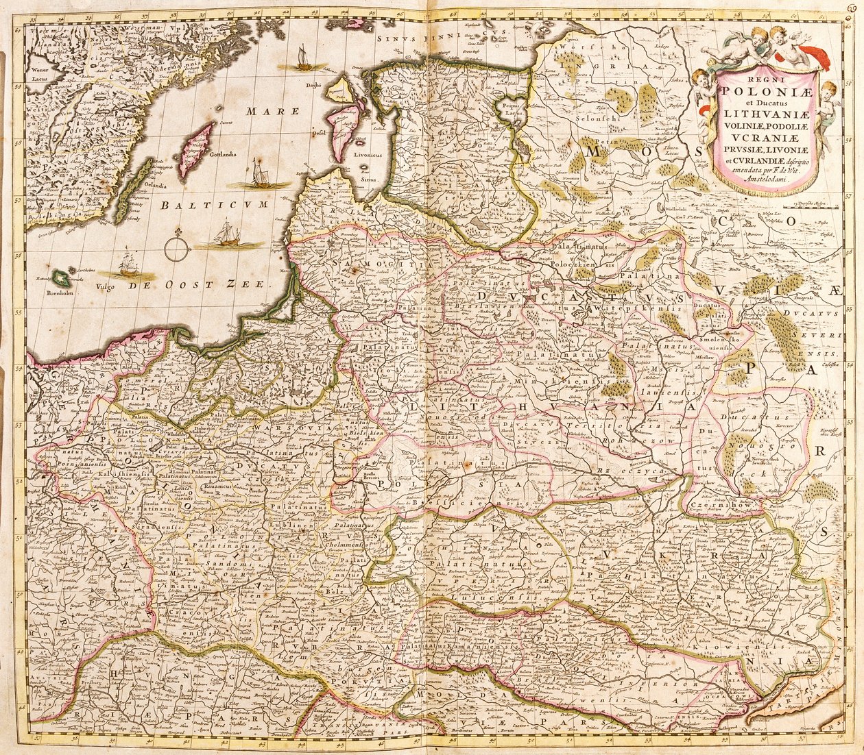 Polonya Krallığı, Litvanya ve Livonia Duches (Letonya) (Baltık Ülkeleri) ve Ukrayna (gravür) Haritası by Frederick de Wit