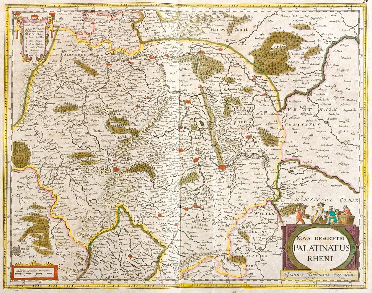 Pfalz Rhenan Haritası (Almanya) (gravür by Frederick de Wit
