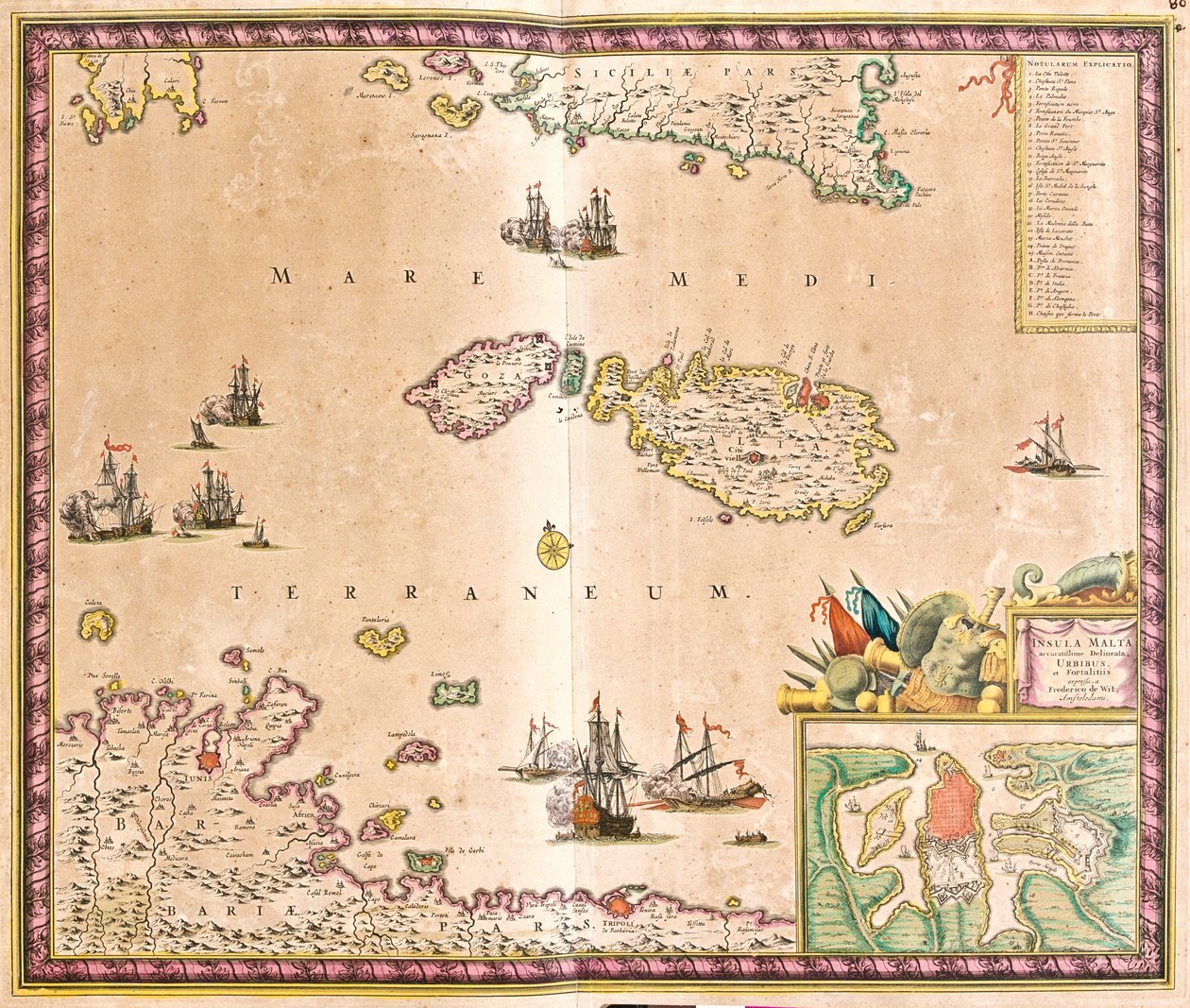 Malta adasının haritası (gravür by Frederick de Wit