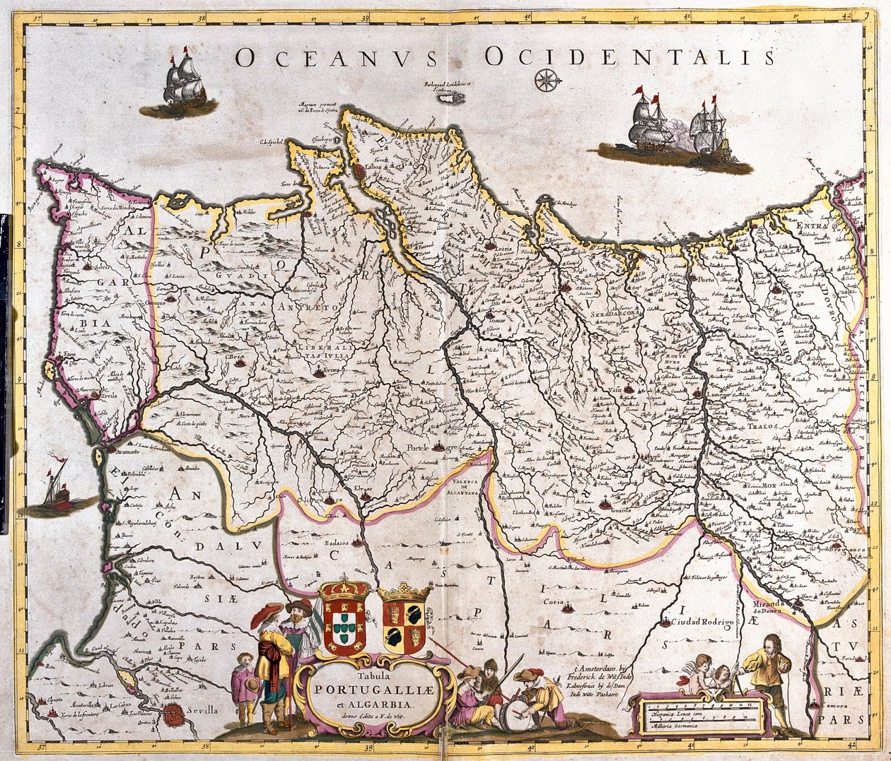 Portekiz ve Algarve krallıklarının haritası (gravür by Frederick de Wit