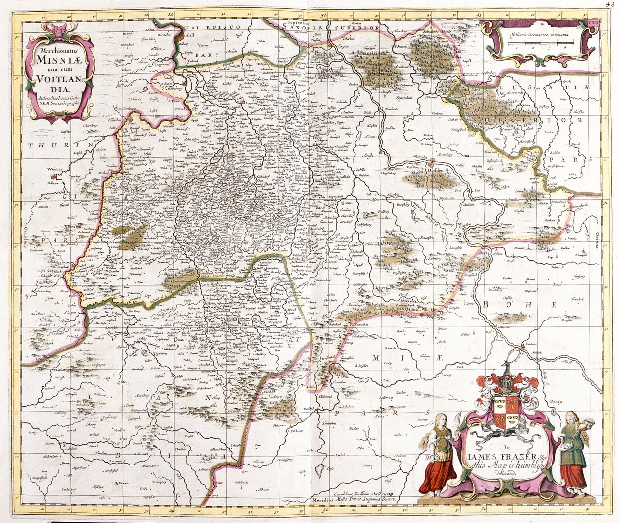 Misnie (Almanya) yürüyüşünün haritası (margraviate) (gravür by Frederick de Wit